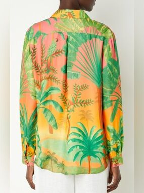 FARM Rio Sunrise Scenario Long Sleeve Shirt Botanical Tropical Print NWOT Sze:XS